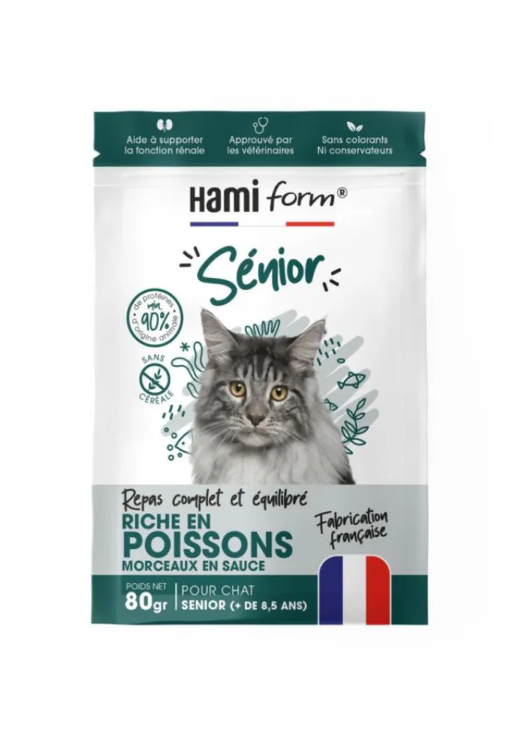 Alimentation complète pour chat senior de + 8,5 ans poisson HamiForm - pochon de 80 g