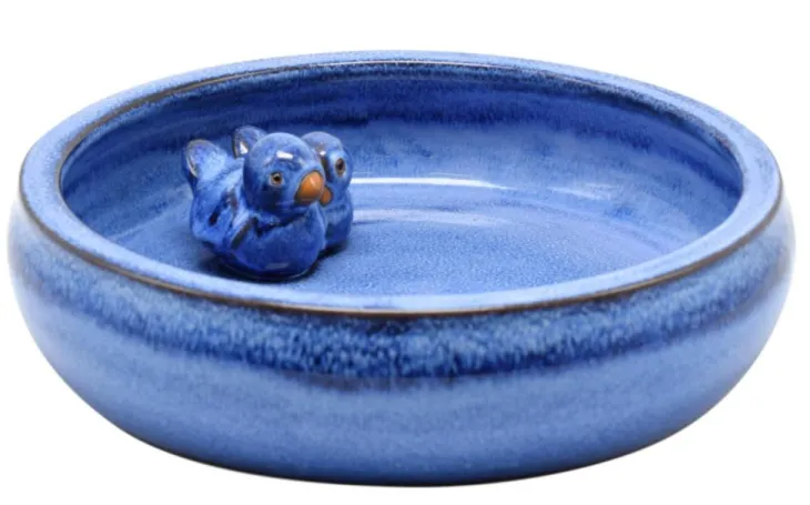 Baignoire pour oiseaux coloris bleu en céramique - Ø 28 cm