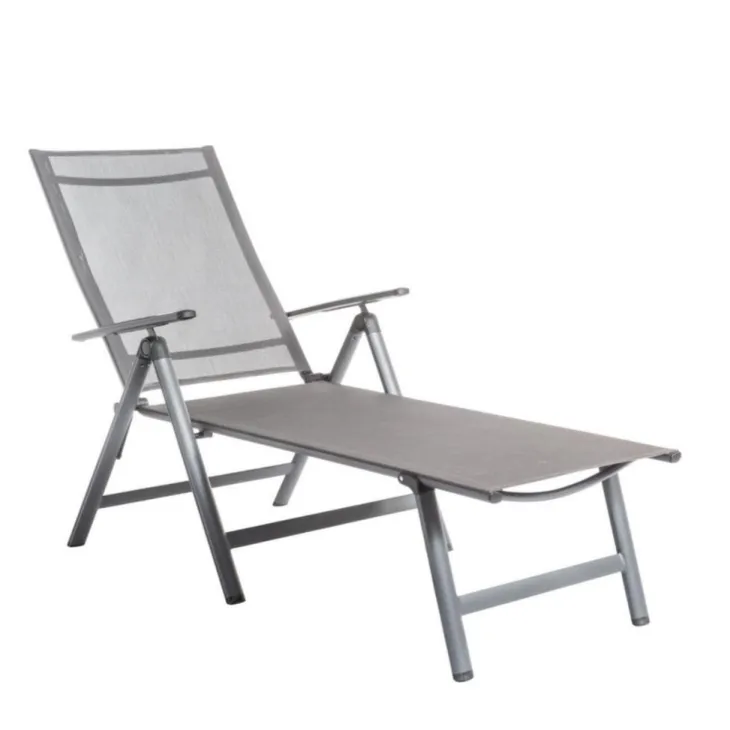 Bain de soleil pliant en aluminium et textilène coloris gris Rosa - 136 x 74 x 107 cm
