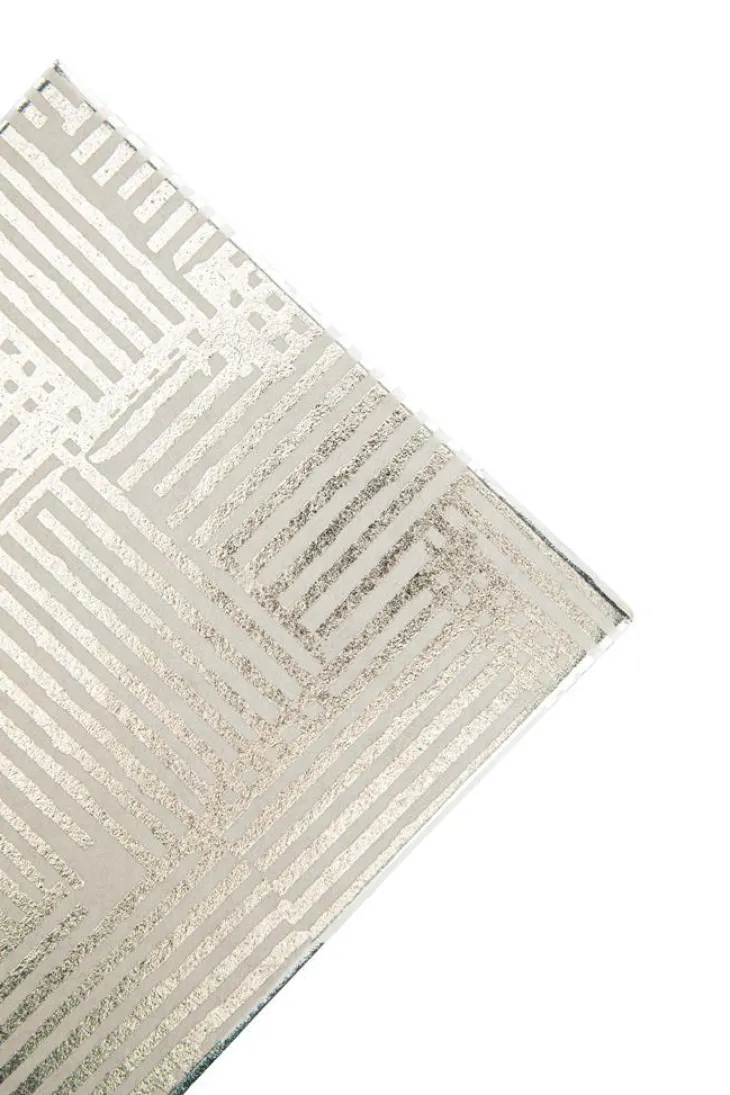 Boîte carrée en papier métallisé argent à motifs rayures - 16,5 x 7,5 cm