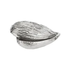Boîte décorative forme amande en aluminium argent - 10 x 6 x 4 cm