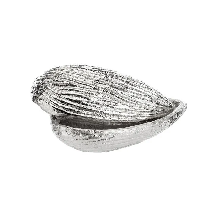 Boîte décorative forme amande en aluminium argent - 10 x 6 x 4 cm