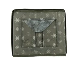 Boîte pour rangement de boules en polyester vert avec flocons blancs taille L - 32 x 26,5 x 26,5 cm