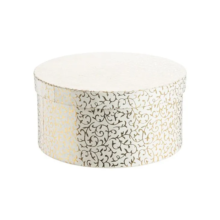 Boîte ronde en papier métallisé argent à motif - 23 x 11 cm