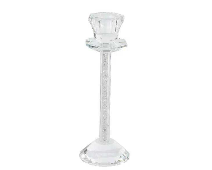 Bougeoir à pied en verre transparent - Ø 7 x 19,5 cm