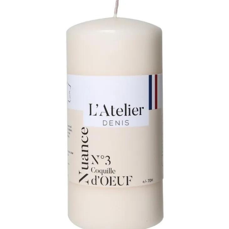 Bougie cylindrique taille L ivoire L’Atelier de Denis - Ø 6,8 x H 14,5 cm