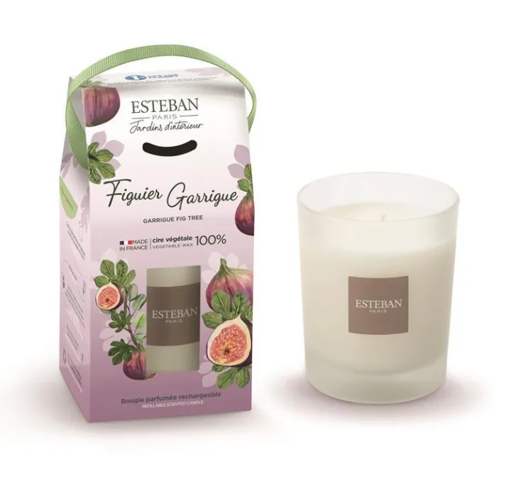Bougie initiale parfumée Esteban en verre transparent senteur Figuier garrigue - 180 g
