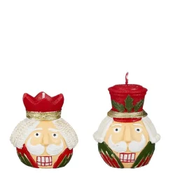 Bougie rouge et verte forme casse-noisette - 6 x 5,5 x 7,5 cm