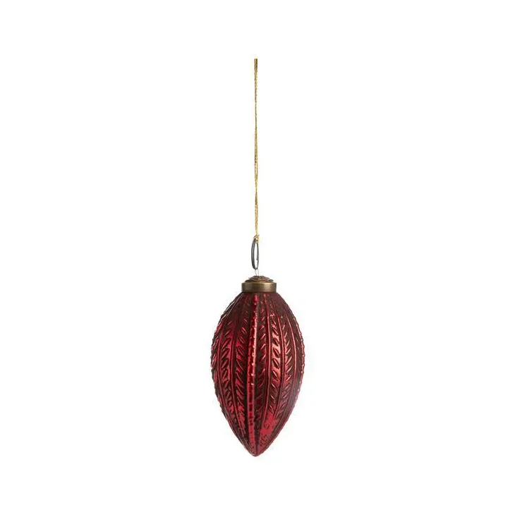 Boule conique décorée en verre et métal rouge - 10 x 5 cm