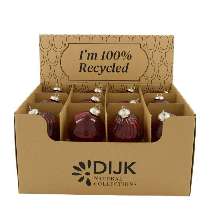 Boule décorative de Noël coloris rouge en verre recyclé - Ø 8 cm