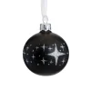 Boule en verre noir pourtour étoiles - Ø 6 cm