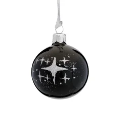 Boule en verre noir pourtour étoiles - Ø 6 cm