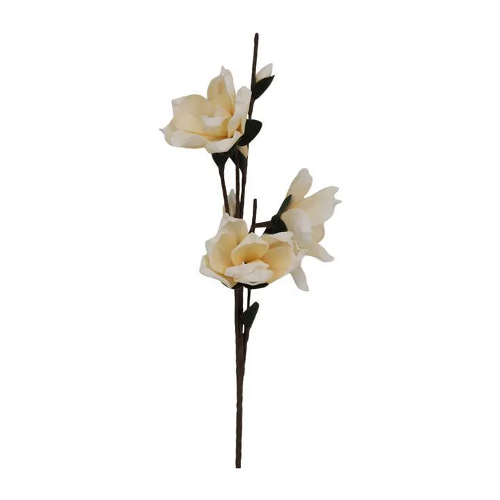 Branche de 3 fleurs de magnolia en mousse coloris ivoire - 22 x 88 cm