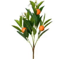 Branche d’oranger en plastique vert avec fleurs et oranges - Ø 19 x H 58 cm