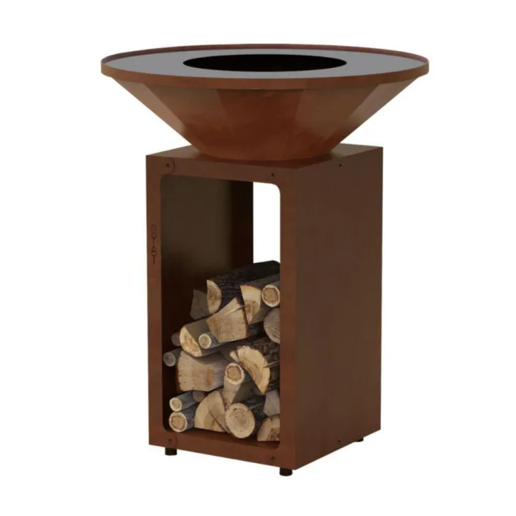 Brasero de cuisson coloris cognac avec porte-bûches B.B.O 78 Oyat - 78 cm