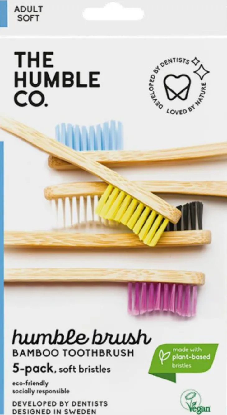 Brosse à dents en Bambou Soft The Humble Co. - Pack famille de 5 couleurs