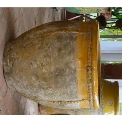 Bugadier à col émaillé jaune en terre cuite émaillée H 57 x Ø 57 cm