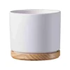 Cache-pot en bois et céramique blanc Oslo - Ø 13 x H 12 cm