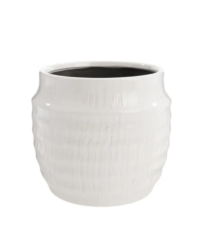 Cache-pot Linea coloris blanc en céramique - 14,5 x 14,5 x 13 cm