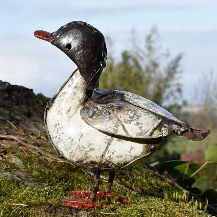 Canard métal peint blanc bec rouge petit modèle