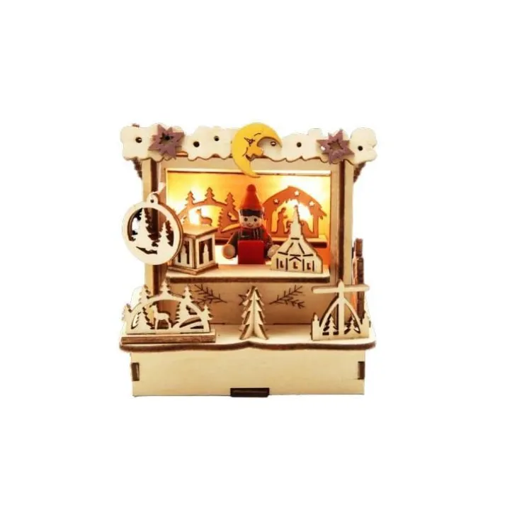 Chalet Marché de Noël avec Lune Led 3/ 10x11x7 cm