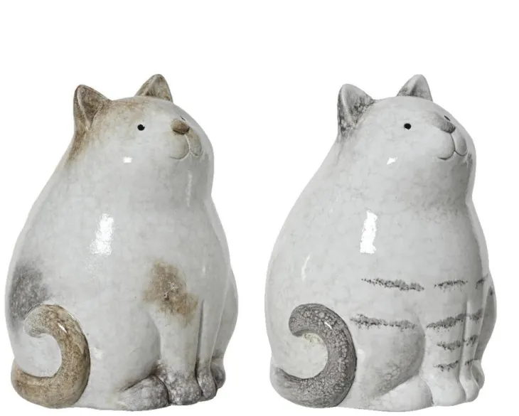 Chat décoratif en terre cuite blanche - Ø 9 x H 14 cm