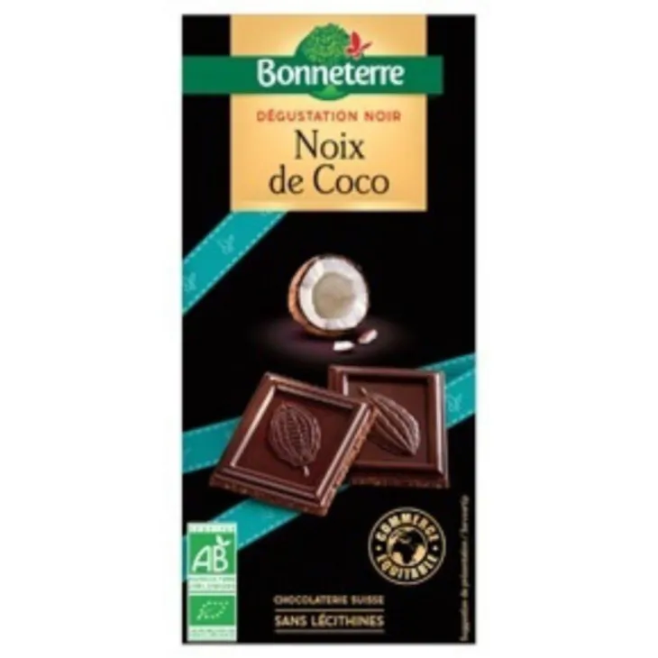 Chocolat noir à la noix de coco Bonneterre bio 90 g