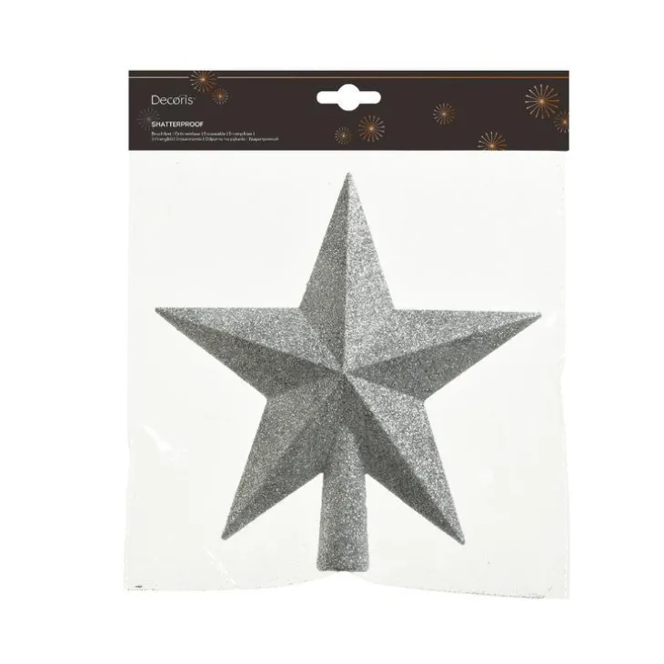 Cime étoile plastique pailletée couleur argent - 19 cm de haut