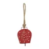 Cloche à suspendre en métal rouge et blanc taille L - 11 x 6 x 13 cm
