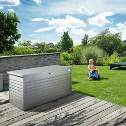 Coffre de jardin 160 en acier galvanisé coloris argent métallisé Biohort - 160 x 79 x 83 cm