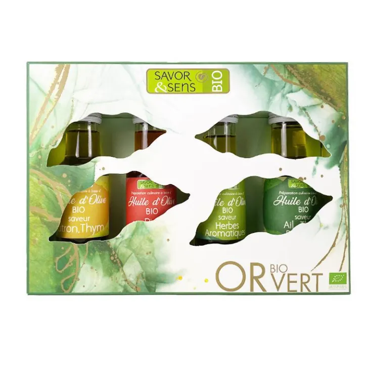 Coffret 4 huiles d'olive bio Savor et Sens - 4 x 10 cl
