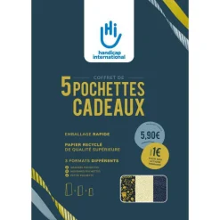 Coffret de 5 pochettes cadeaux solidaires et écologiques Handicap International