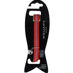 Collier pour chat en velours coloris rouge avec galon réfléchissant Wouapy - Taille unique