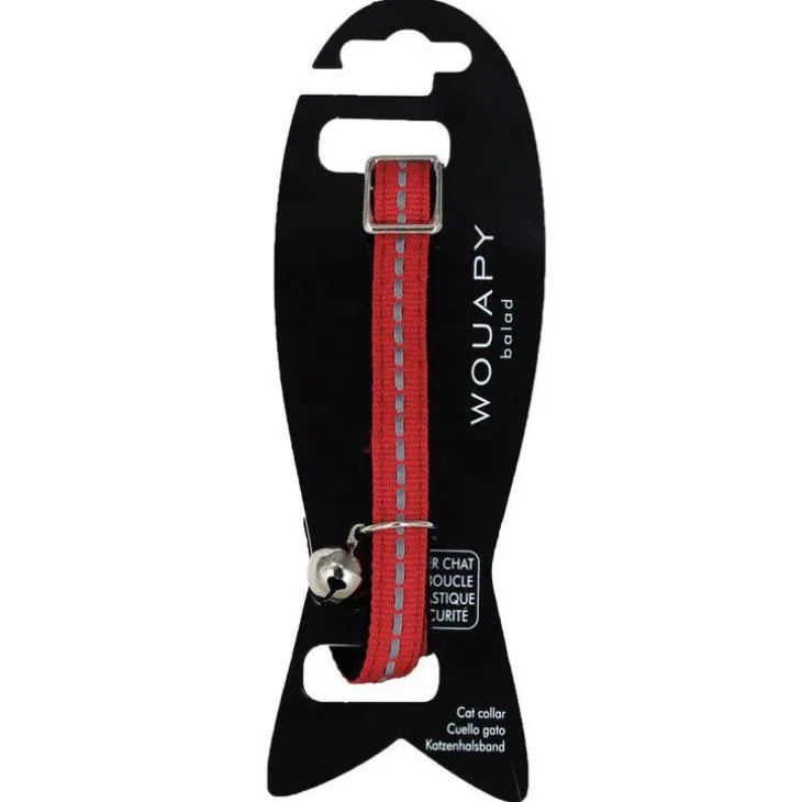 Collier pour chat en velours coloris rouge avec galon réfléchissant Wouapy - Taille unique