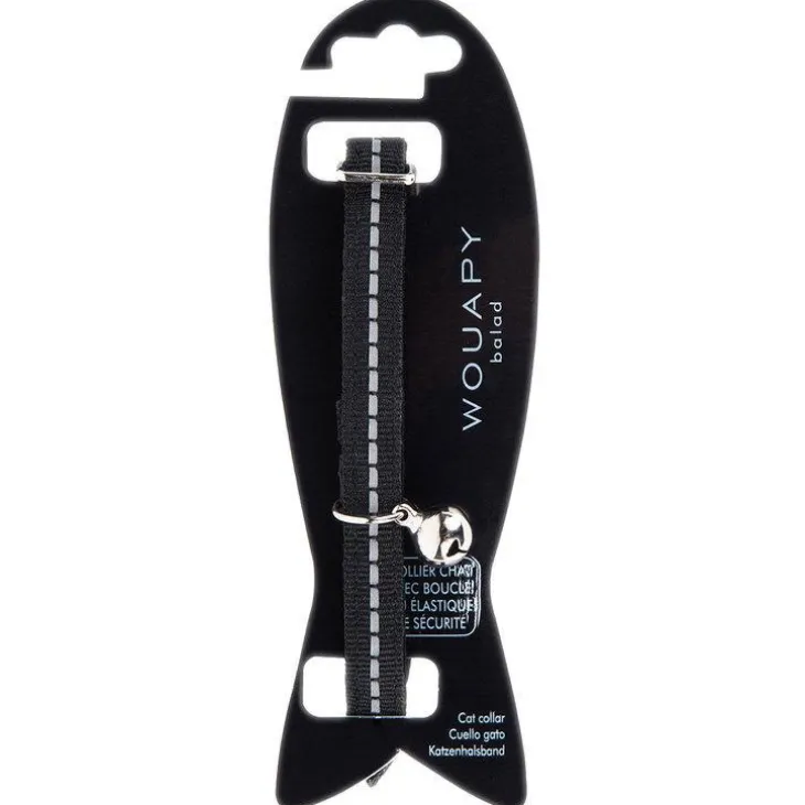 Collier pour chat noir avec galon réfléchissant Wouapy