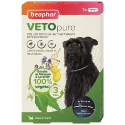 Collier répulsif antiparasitaire réfléchissant pour le chiot et le chien coloris noir VETOpure Beaphar – 60 cm