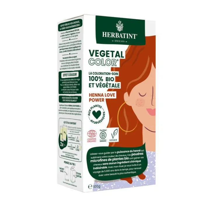 Coloration capillaire bio Vegetal Color henna love power 100 g