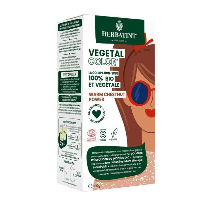Coloration capillaire bio Vegetal Color warm chestnut power 100 g