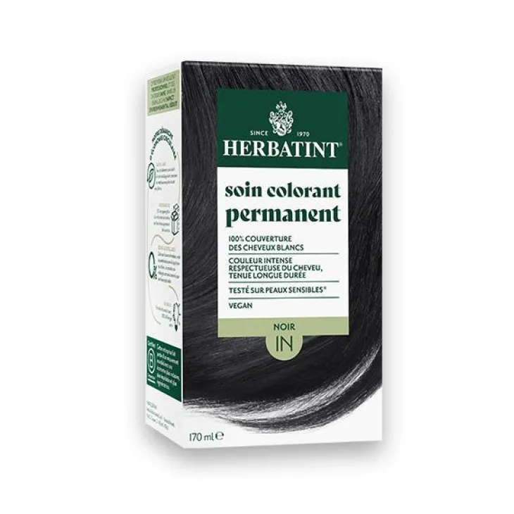 Coloration permanente pour cheveux noir 1N aux extraits végétaux biologiques vegan Herbatint - 170 ml