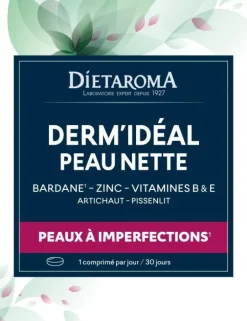 Complément alimentaire zinc, bardane peau nette Dietaroma Dermidéal - 30 comprimés