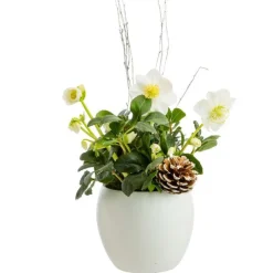 Composition florale hellebore boule céramique coloris blanc