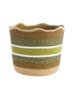 Corbeille de rangement rayée haut vague coloris multicolore en osier - 30 x 30 x 26 cm