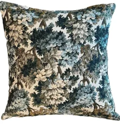 Coussin imprimé floral vert émeraude en PE/coton Aubusson - 45 x 45 cm