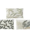 Coussin rectangulaire blanc cassé à broderie feuilles - 50 x 30 cm