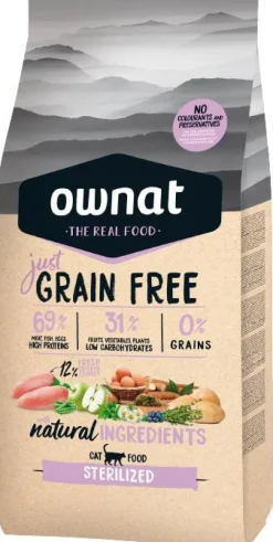 Croquette pour chat adulte stérilisé Grain Free Just Ownat - 3 kg