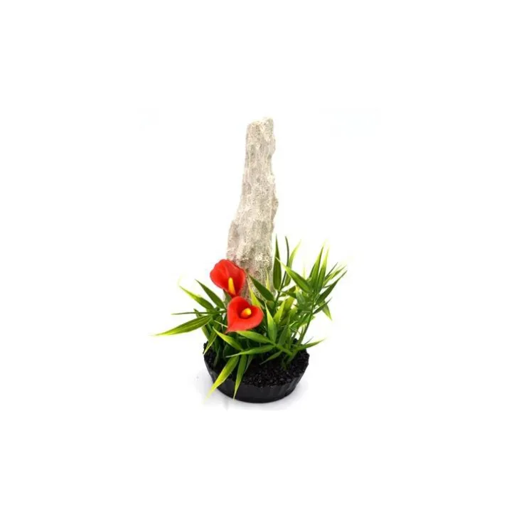 Décor en plastique vert avec bois bambou 7 x 18 cm