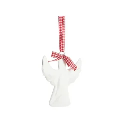 Décoration à suspendre ange en métal blanc et nœud vichy rouge - Ø 10 cm