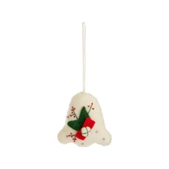 Décoration à suspendre carillon en feutrine blanche à motif rouge et vert - 3,3 x 2,5 cm