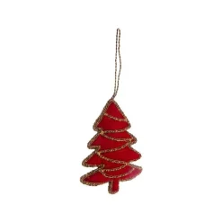 Décoration à suspendre sapin en velours bordeaux et or - 8 x 19 cm