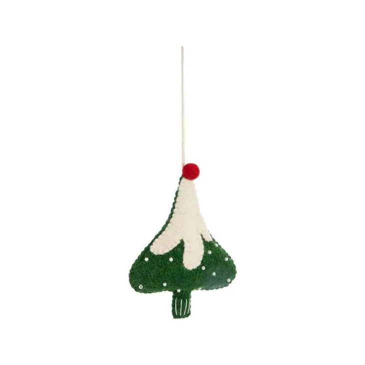 Décoration à suspendre sapin en feutrine verte et blanche - 4 x 5,5 cm